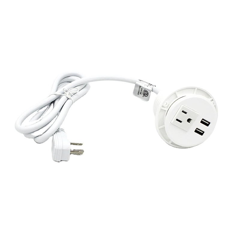 Furniture Desk Round Grommet Hole Power Socket US Standard Hidden Power Strip Recessed Draw Outlet With Usb For Home Office