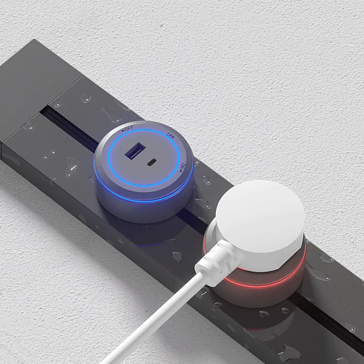 Popular Recessed Embedded Power Track Socket Rail Mounted Wall Socket with USB Type C Desktop Electric Socket