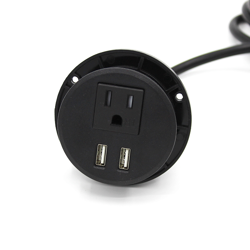 Furniture Desk Round Grommet Hole Power Socket US Standard Hidden Power Strip Recessed Draw Outlet With Usb For Home Office