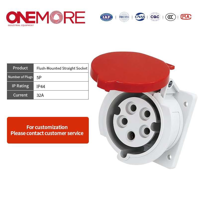 Industrial Power Socket: Flush-Mounted Straight Socket for Wall Installation