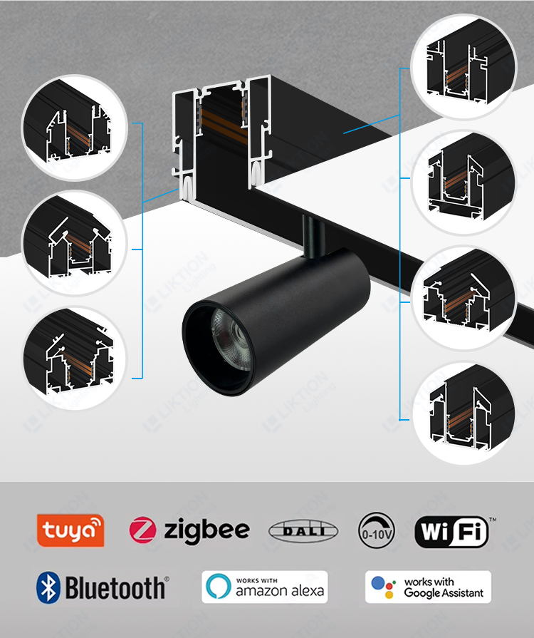 Modern Design 7W 12W 24W LED Magnetic Track Light Surface Suspended Embedded Stretch Ceiling Profile Aluminum 1M 1.5M 2M 3M