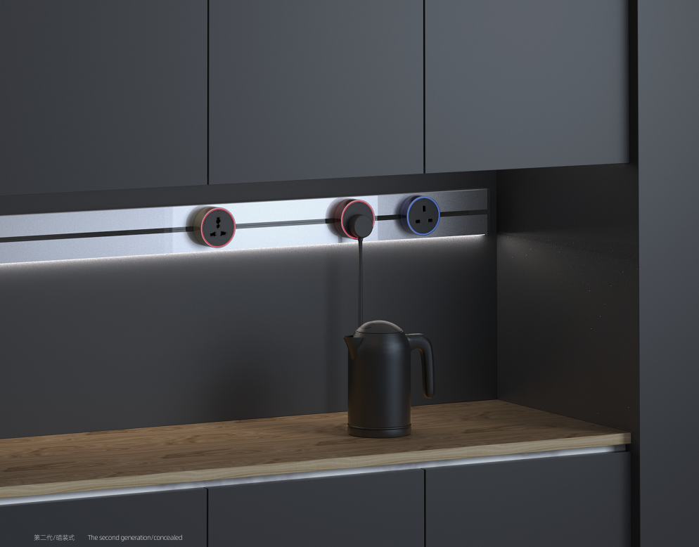 Movable Industrial Kitchen Concealed DIN Rail Power Socket 100CM Track 32A Switch Aluminum Alloy Construction IP22 Rated 3