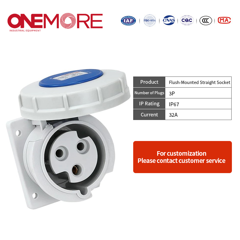 Industrial Power Socket: Flush-Mounted Straight Socket with CE Certification