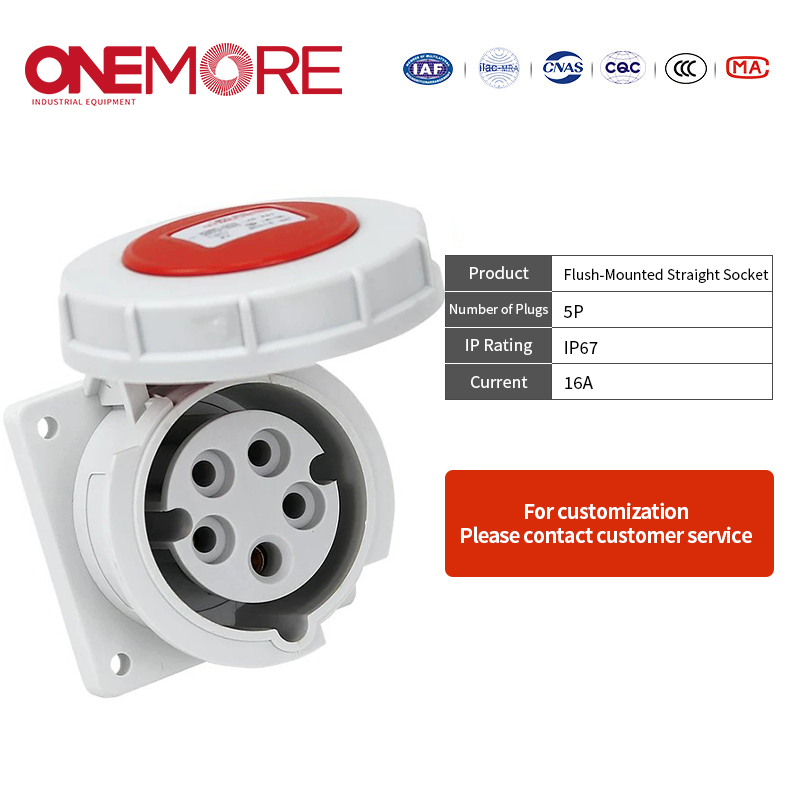 Industrial Power Socket: Flush-Mounted Straight Socket for Tough Conditions