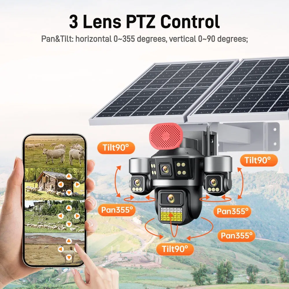 4G 4-Camera Solar-Powered Camera, 2MP HD Sound-Light Warning, Night Vision, Outdoor Water-Resistant (IP66) , 1080P, Cloud Storage, CCTV Camera