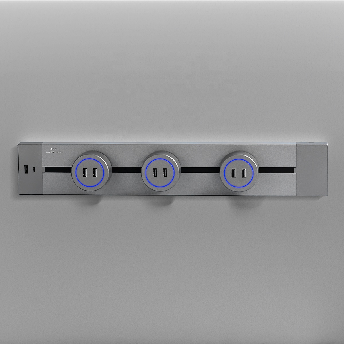 Under Cabinet Power Strip 30/40/50/60/80/100cm Black White Grey Color Mobile Track with USB+Type C Electric Track Socket