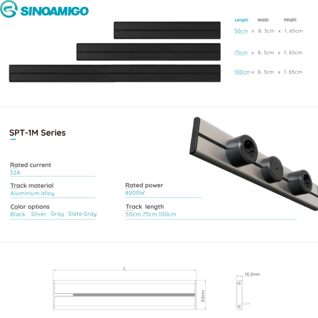 SINOAMIGO US Standard 50/175/100cm Wall Mounted Power Rail Track Socket For Kitchen/office/conference Room