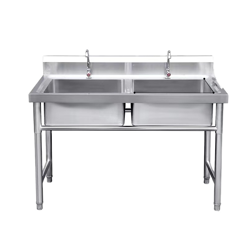 RUITAI Factory Commercial Kitchen Stainless Steel 201 Double Sink Work Table High Quality with Back Splash