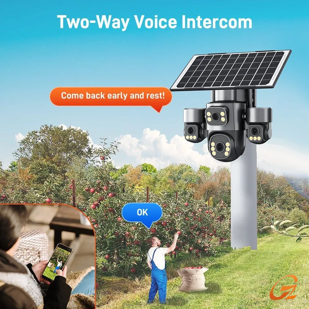 Solar-Powered Quad-Camera Dome Camera with Warm Light Night Vision