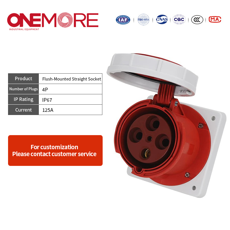 Industrial Power Socket: Flush-Mounted Straight Socket with CE Certification