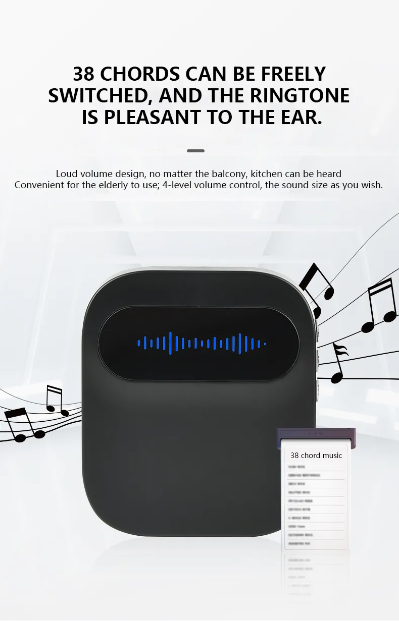 IP68 Waterproof EU UK Us Plug 38 Music Tracks Outdoor Wireless Doorbell
