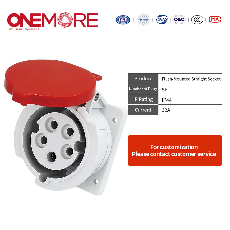 Industrial Power Socket: Flush-Mounted Straight Socket for Wall Installation