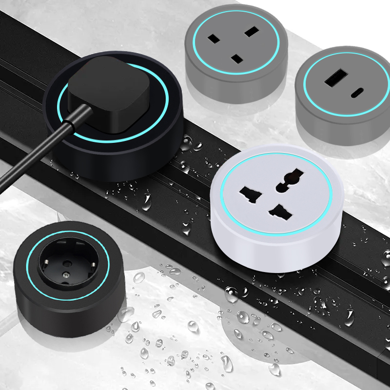 2025 32A Popular Waterproof Dustproof Wall-Mounted Rail Socket Plastic Furniture Kitchen Track with 2 USB a Output Ports