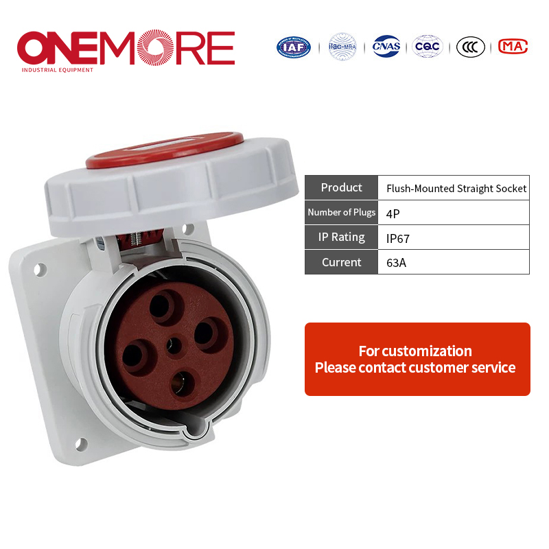 Flush-Mounted Straight Socket for Industrial Power Solutions - CE Approved