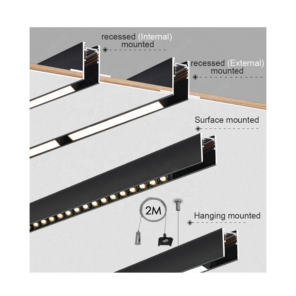 1m 2m 3m 2-wire 4-wire 220V Surface Mounting, Suspended Ceiling, Recessed Magnetic Track Lights Linear Megnatics Track Rail