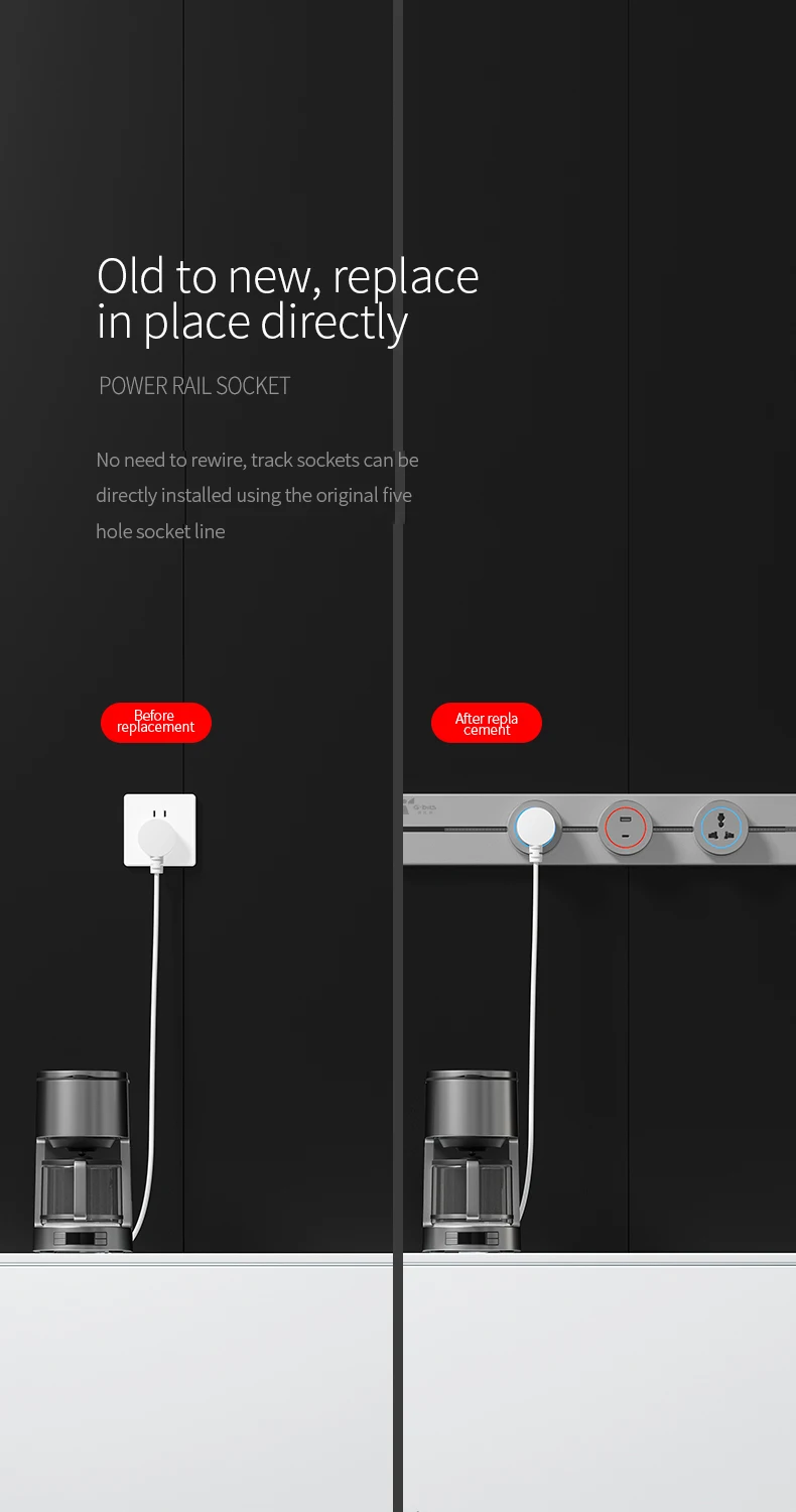 Removable Modular Power Rail Plug System Desktop Electrical Socket Panel Recessed Track Wall Track Socket