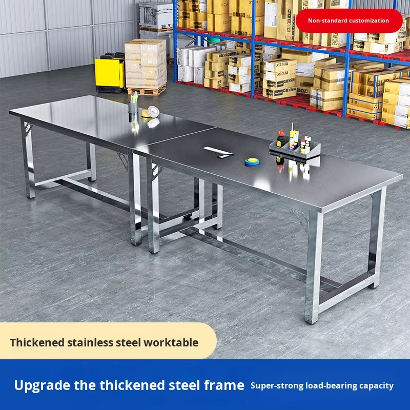 304 Stainless Steel Four-wheel Kitchen Workbench Splash Proof Electrical Outlets Polished Surface Eco-friendly 100kg Load