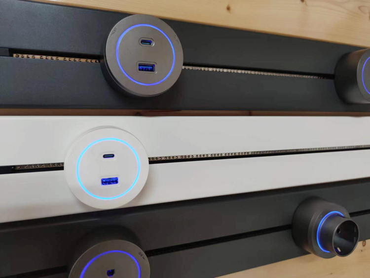Factory Aluminum Wall Track Socket Embedded Orbital EU Movable Modular Power Rail Plug System Desktop Electrical Outlet Panel