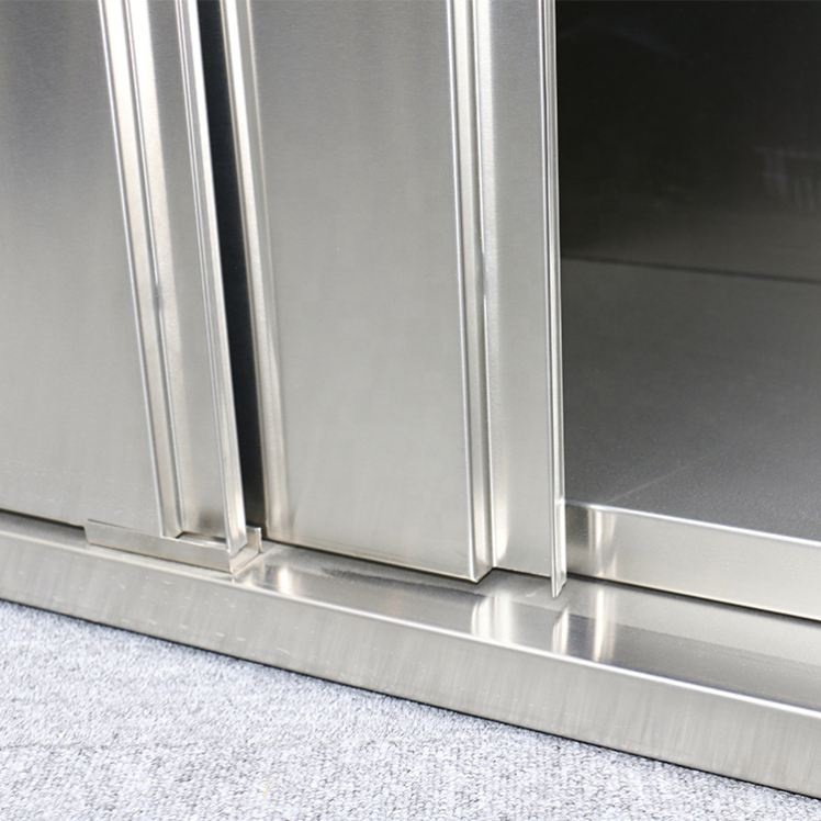 Kingbetter Sliding Doors Working Table Storage Cabinet with Splashback Kitchen Use Stainless Steel Silver High Productivity