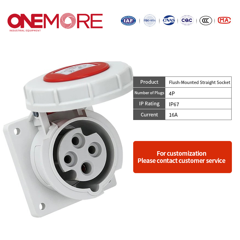 Industrial Power Socket - Flush-Mounted Straight Socket with IEC 60309 Standard