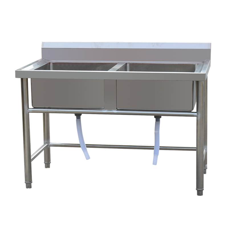 RUITAI Factory Commercial Kitchen Stainless Steel 201 Double Sink Work Table High Quality with Back Splash