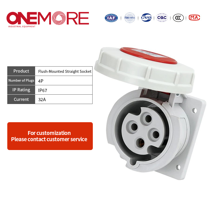 Flush-Mounted Straight Socket for Industrial Power Solutions - CE Approved