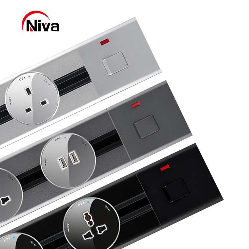 Sliding Hidden Power Desk Track Wall Socket Tabletop 25A Removable Electric Outlets Furniture Sockets 40cm