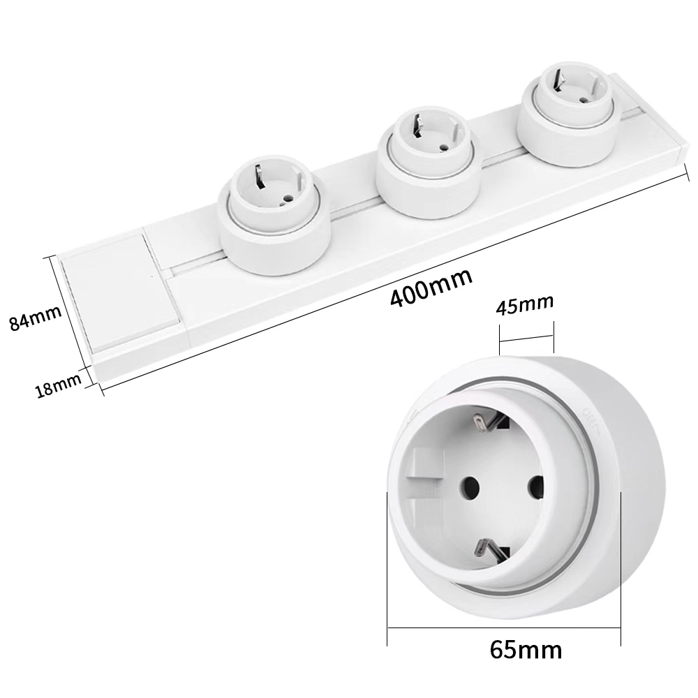 Touchmi 40cm/50cm Track Socket ,Rail Track with Switch 32A Movable Outlets EU Socket with Light Easy-Install Track Socket