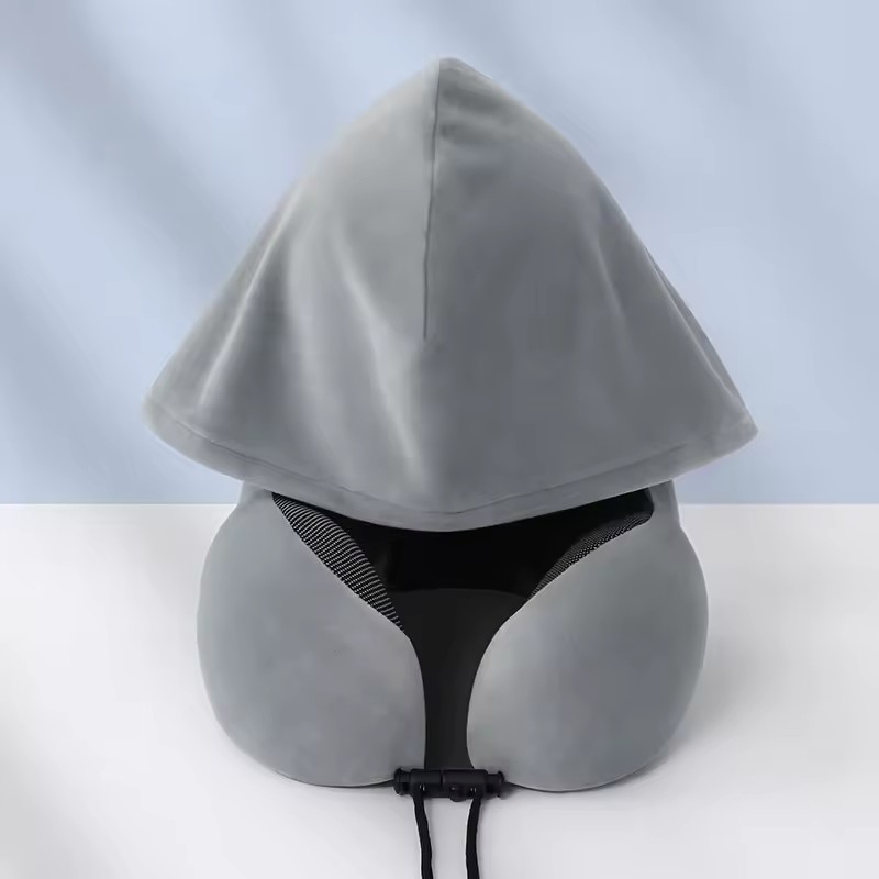 Washable U-Shaped Memory Foam Neck Pillow with Custom Logo Hood Design