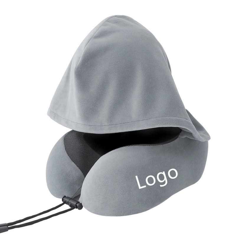 Custom Logo Memory Foam Travel Neck Pillow with Hood and Washable Cover