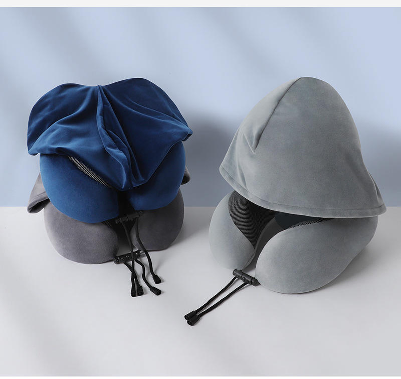 Custom Logo Memory Foam Travel Neck Pillow with Hood and Washable Cover