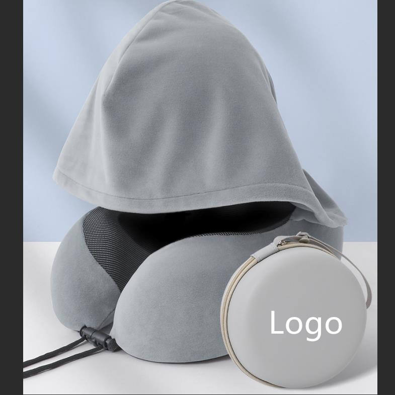 Washable U-Shaped Memory Foam Neck Pillow with Custom Logo Hood Design