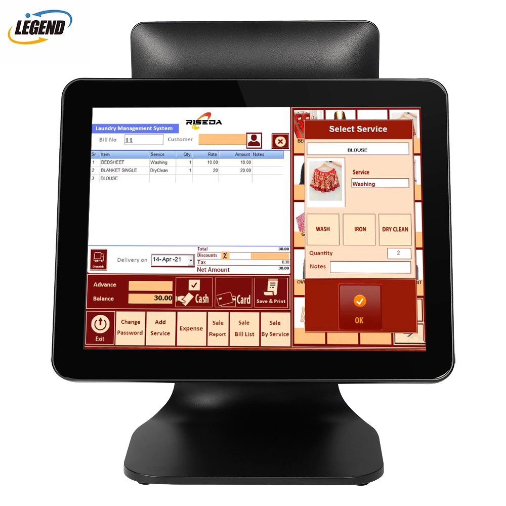 POS Manufacturer 15"+9.7"All in One POS PC POS Terminal Cash Register POS Device and Removable Accessories