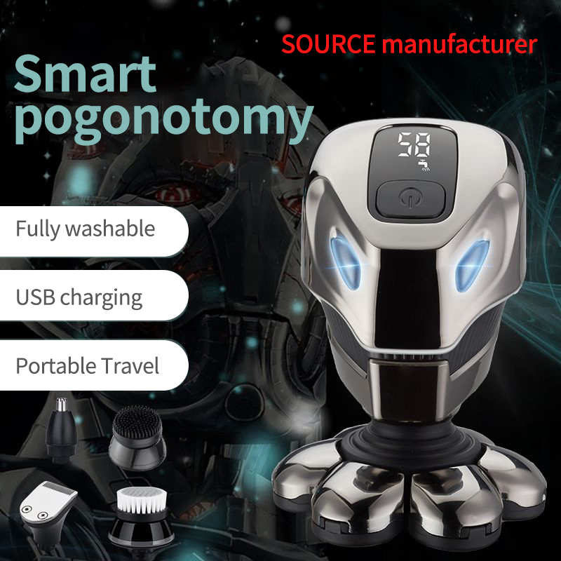 Seven Blades Bald Hair Clipper Robot Self-Help Bald Rechargeable Razor Electric Shaver for Men