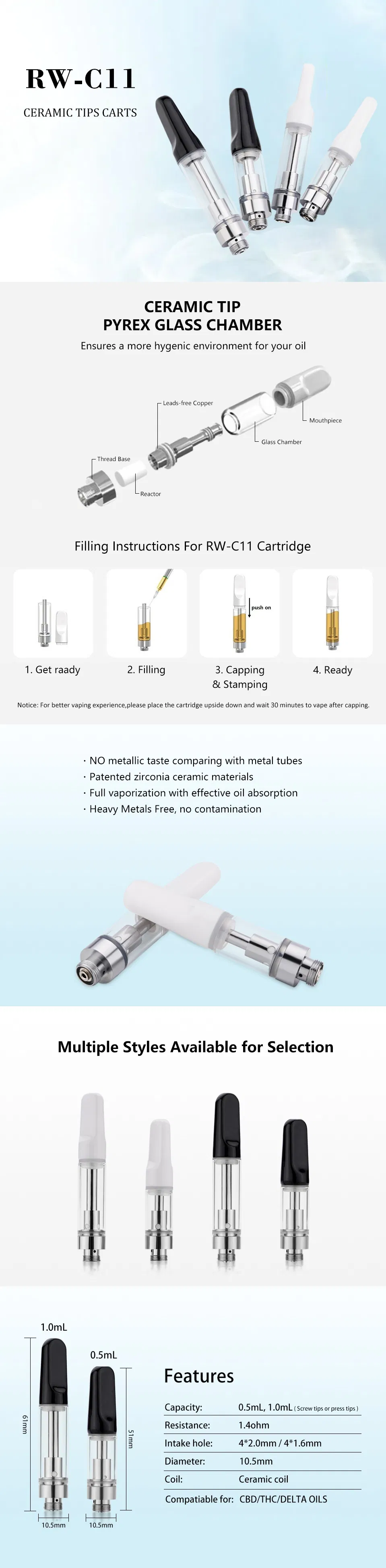 Ceramic Coil 510 Vape Cartridge