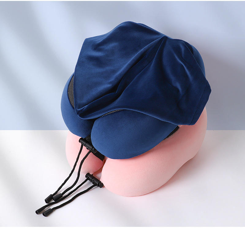 Washable U-Shaped Memory Foam Neck Pillow with Custom Logo Hood Design