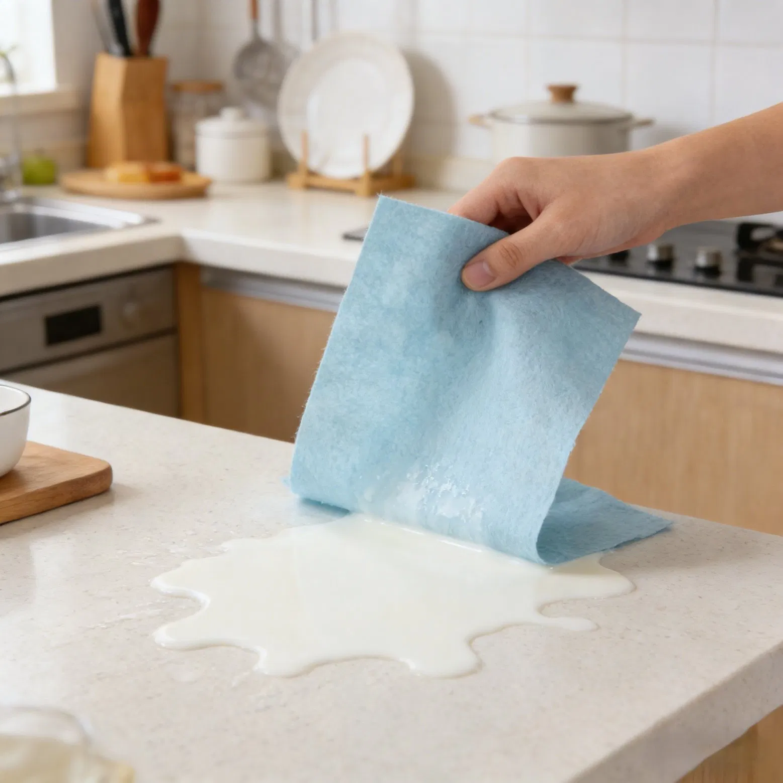 95% Woodpulp5% Polyester 30-120g Spunlace Non Woven in Roll for Kitchen Towels Cleaning Green Cloth Dry Wipes