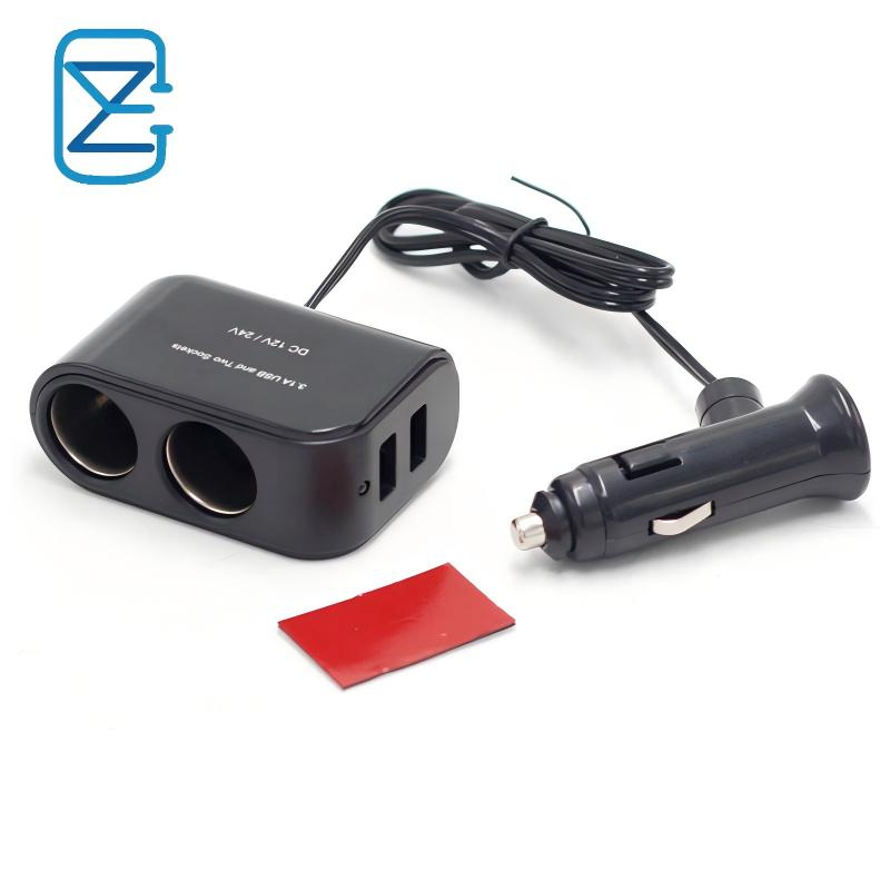 USB Auto Socket Splitter Charger Vehicle Lighter Adapter 12-24V USB Car Cigarette Lighter with LED Switch 2-Way