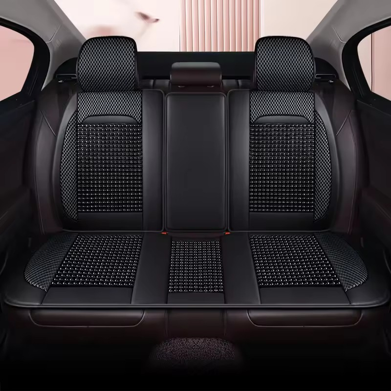 Luxury Full Set Car Seat Covers Durable Leather with Wooden Beads Front &amp; Back Accessory