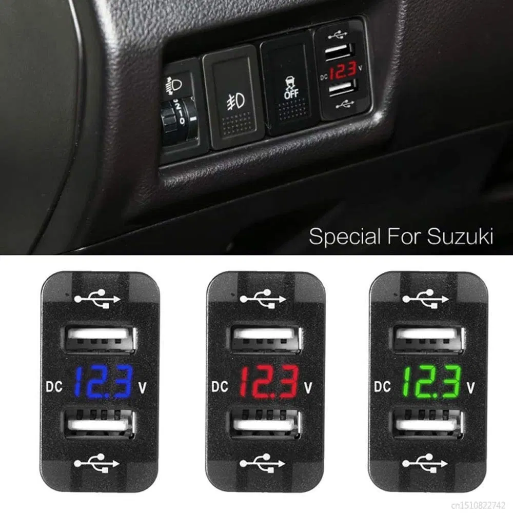 12V Dual USB Car Charger LED Voltmeter Adapter for Suzuki Toyota 40 X 20mm