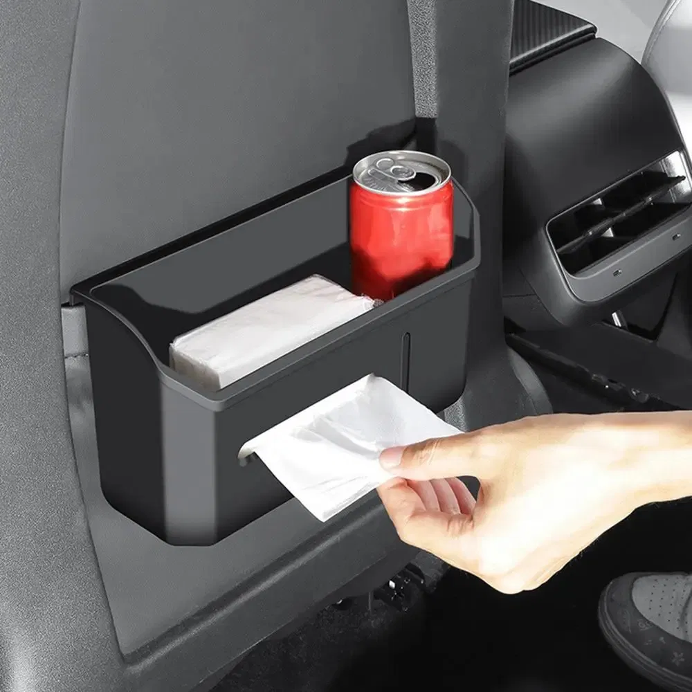 for Model 3/Y Car Seat Back Storage Box TPE Tissue Box Auto Back Seat Trash Can Cup Holder for Interior Accessories