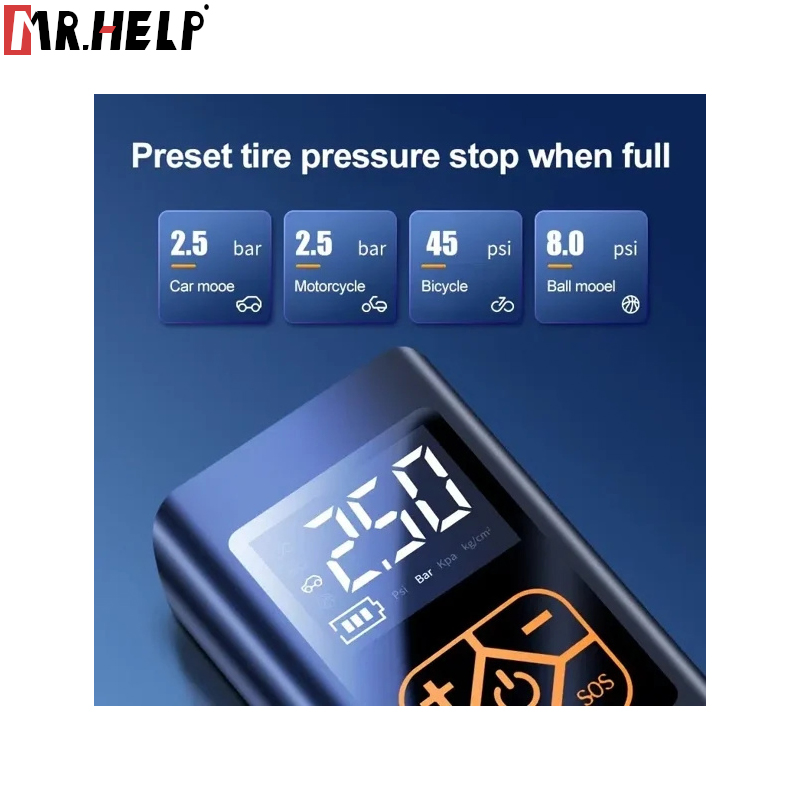 Emergency Light Smart Digital Display Car Tire Air Pump