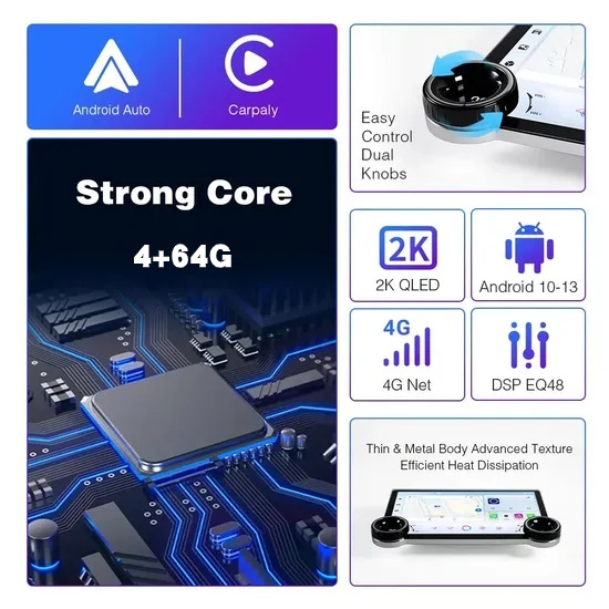 10.1 Inch 4+64G Car Accessories FM Radio Navigation Video Android Car Radio Multimedia Video Player Subwoofer Car DVD Player