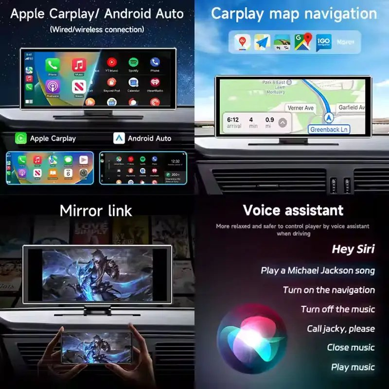 Car Accessories Universal 11.36-Inch Android Auto Stereo, Dashboard Camera, Wireless Carplay, Rearview Mirror, GPS Navigation Link Car Radio