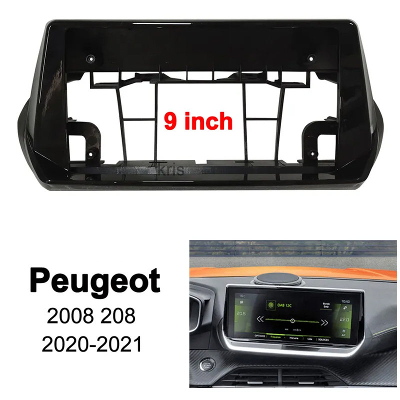 Universal Radio Car GPS Navigation Frame Auto Spare Parts Accessories Suitable for 2020 Peugeot 2008 (9INCH, UV BLACK)