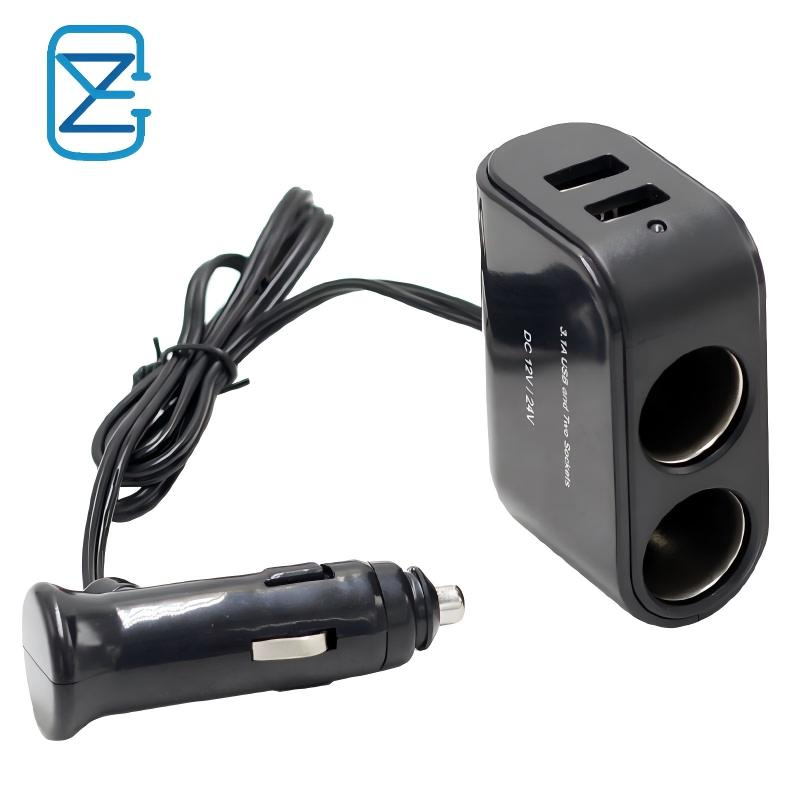 USB Auto Socket Splitter Charger Vehicle Lighter Adapter 12-24V USB Car Cigarette Lighter with LED Switch 2-Way