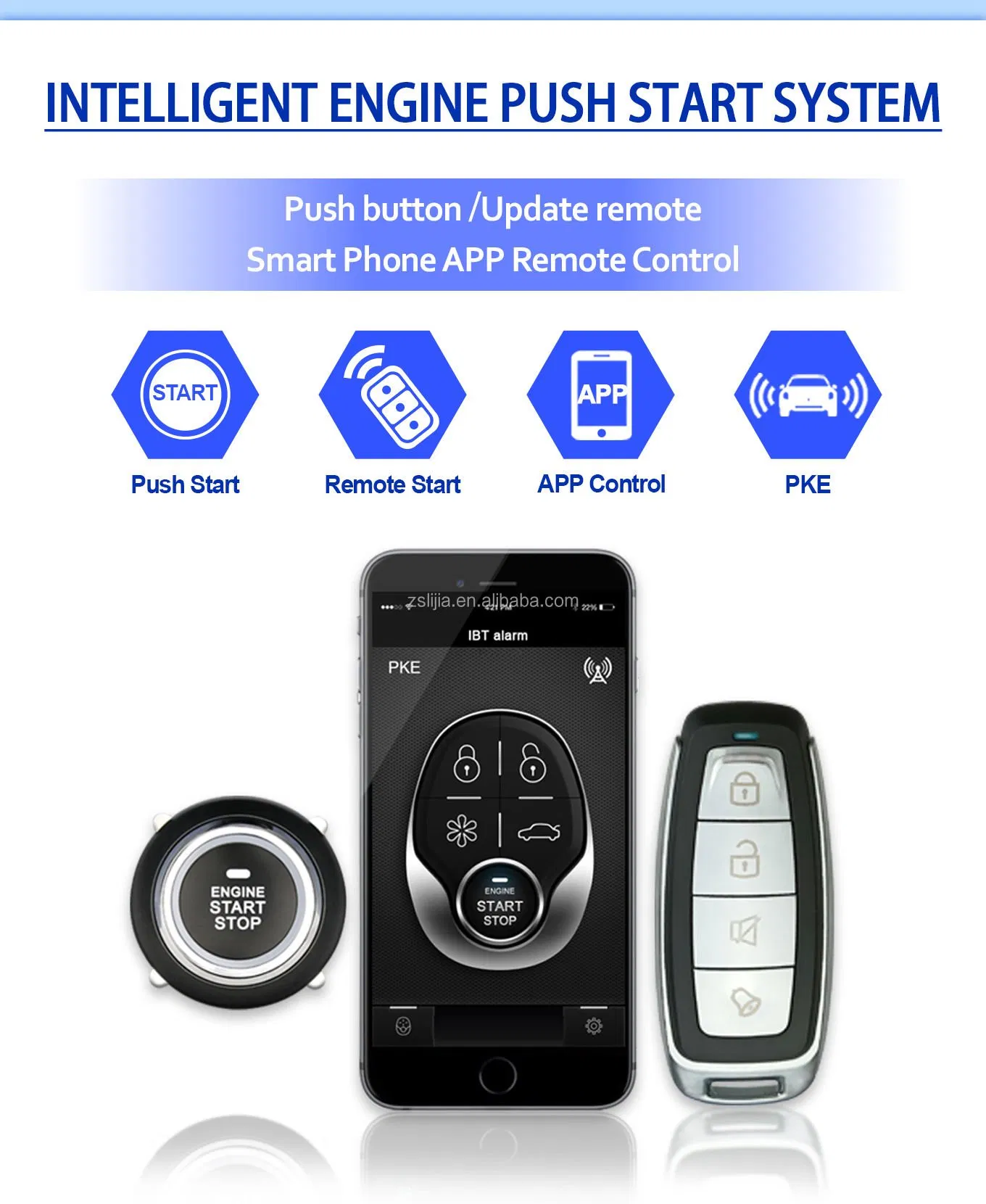 Nto Pke 12V Car Alarm System with APP Remote Control Push Button