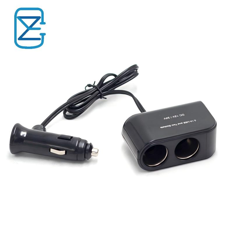 USB Auto Socket Splitter Charger Vehicle Lighter Adapter 12-24V USB Car Cigarette Lighter with LED Switch 2-Way