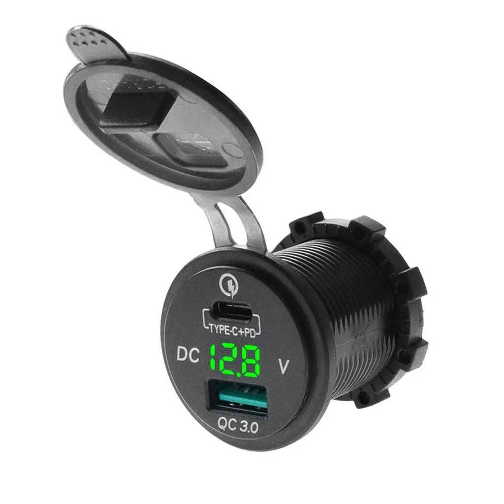 Fast USB C Car Charger Digital Voltmeter Type-C QC3.0 Pd Socket Adapter for Car Marine Boat Motorcycle