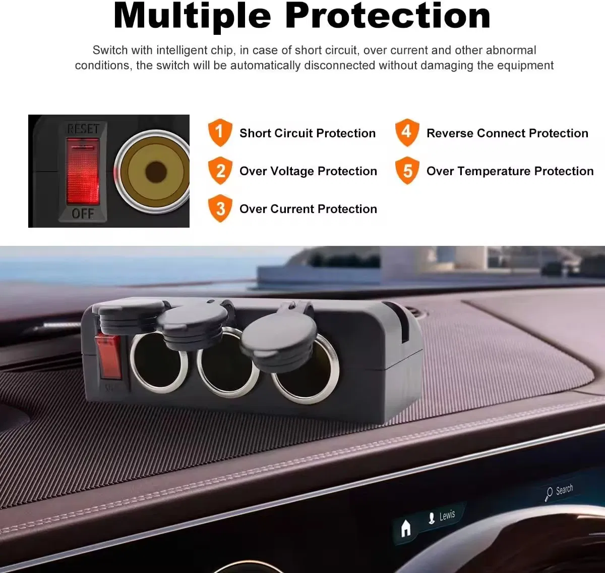 Dual USB Socket Charger and Dual 12V Power Outlet Cigarette Lighter Splitter Adapter with LED Voltmeter on/off Switches for Car